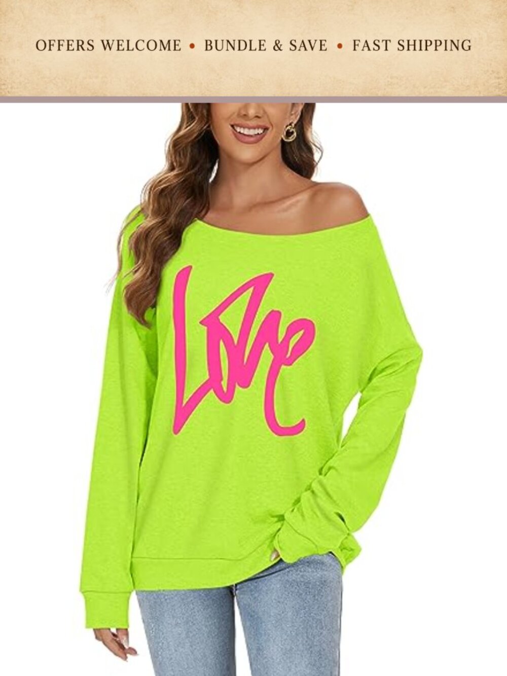 Womens Off the Shoulder Long Sleeve Oversized Tunic Sweatshirt Pullover